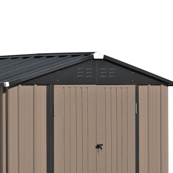 8ft x 6ft Outdoor Garden Lean-to Shed with Metal Adjustable Shelf and Lockable Doors - Brown