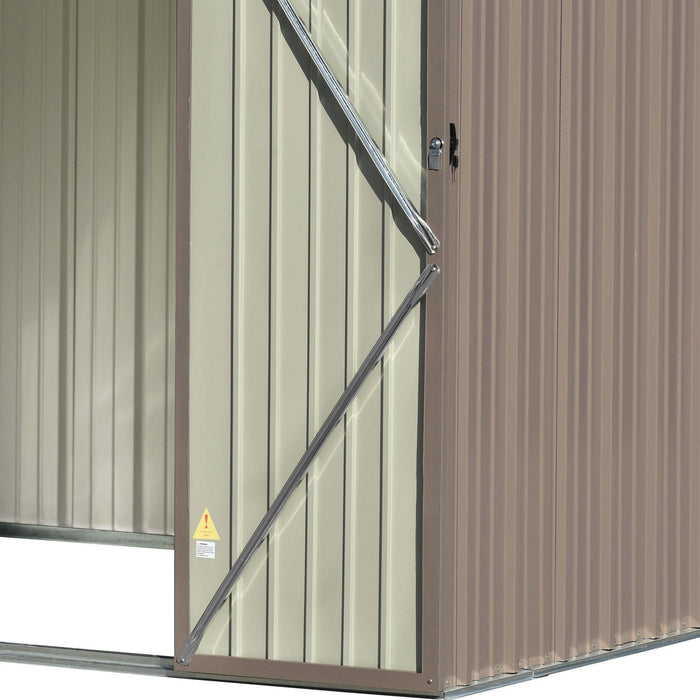 8ft x 6ft Outdoor Garden Lean-to Shed with Metal Adjustable Shelf and Lockable Doors - Brown