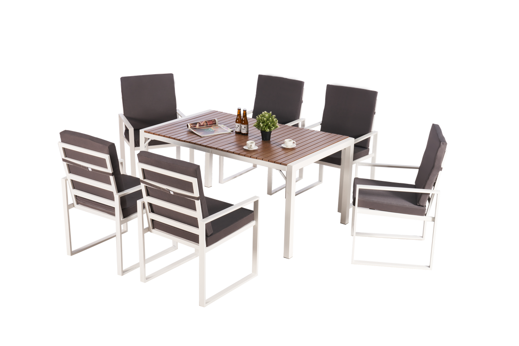 Patio Furniture Set 7 PCS Outdoor Dining Table Set, Dining Table and Chairs Set, Patio Conversation Set with Cushions