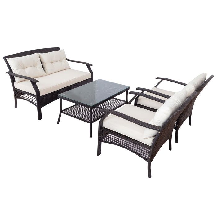 4 PCS Rattan Sofa Seating Group with Cushions, Outdoor Ratten sofa