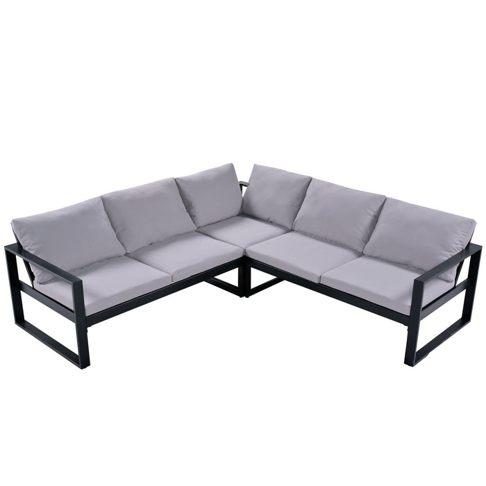 Industrial Style Outdoor Sofa Combination Set With 2 Love Sofa,1 Single Sofa,1 Table,2 Bench