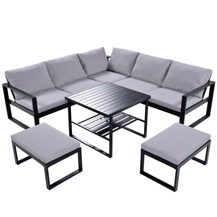 Industrial Style Outdoor Sofa Combination Set With 2 Love Sofa,1 Single Sofa,1 Table,2 Bench