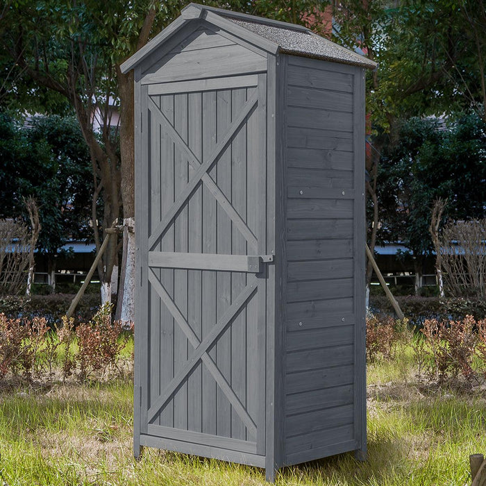 Outdoor WoodenStorage Sheds Fir Wood Lockers with Workstation - Gray