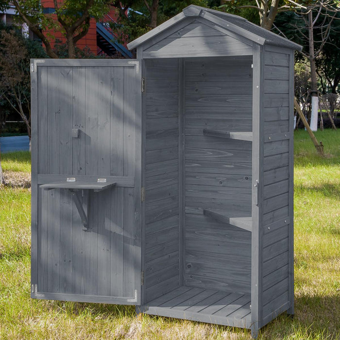 Outdoor WoodenStorage Sheds Fir Wood Lockers with Workstation - Gray