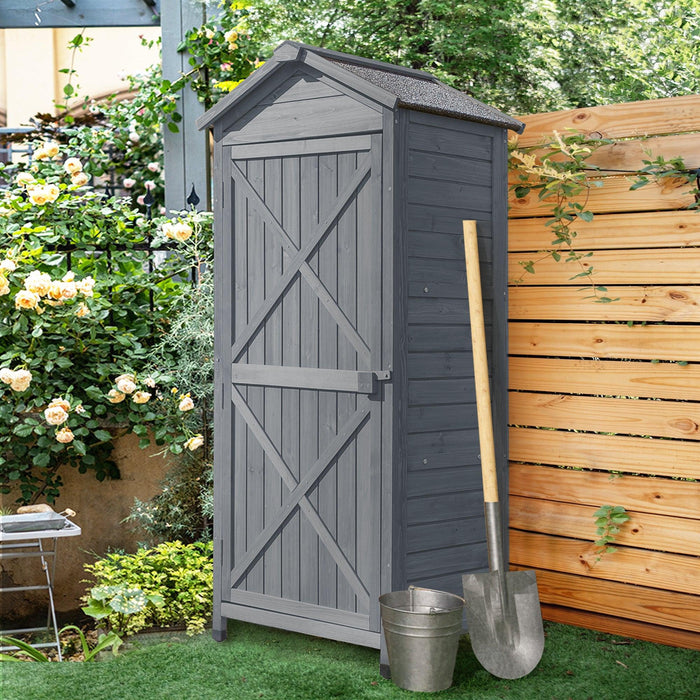 Outdoor WoodenStorage Sheds Fir Wood Lockers with Workstation - Gray