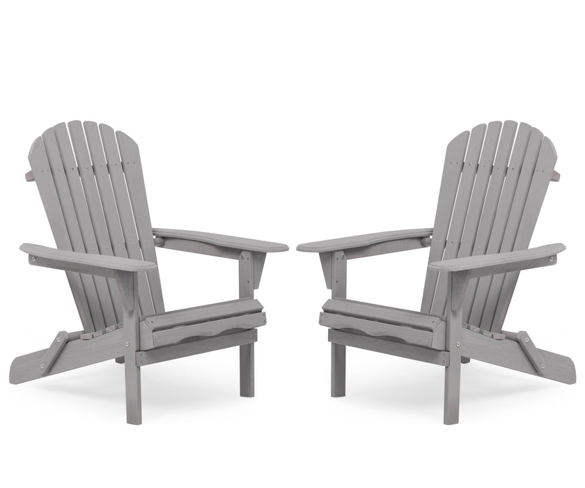 2 PCS Wooden Outdoor Folding Adirondack Chair - Gray