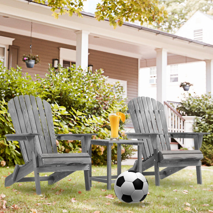 2 PCS Wooden Outdoor Folding Adirondack Chair - Gray