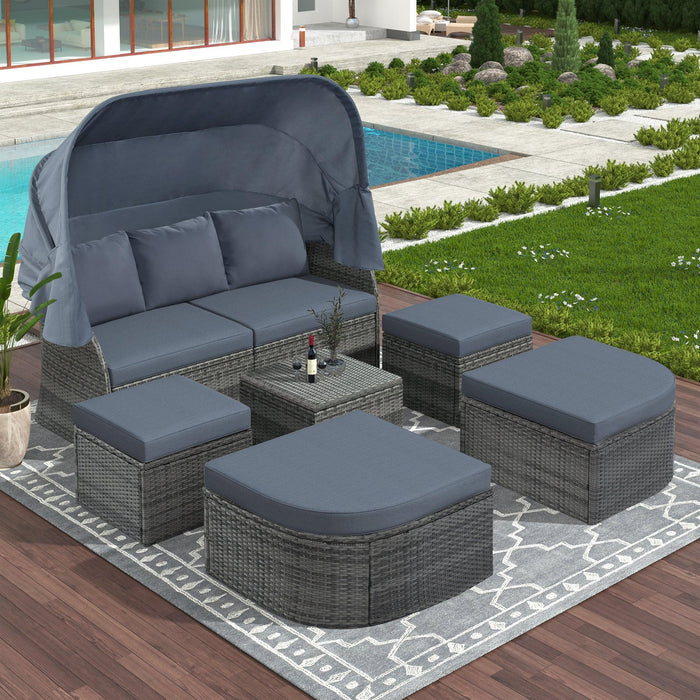 Outdoor Patio Furniture Set Daybed Sunbed with Retractable Canopy and Gray Cushions