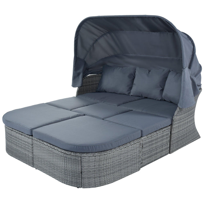 Outdoor Patio Furniture Set Daybed Sunbed with Retractable Canopy and Gray Cushions