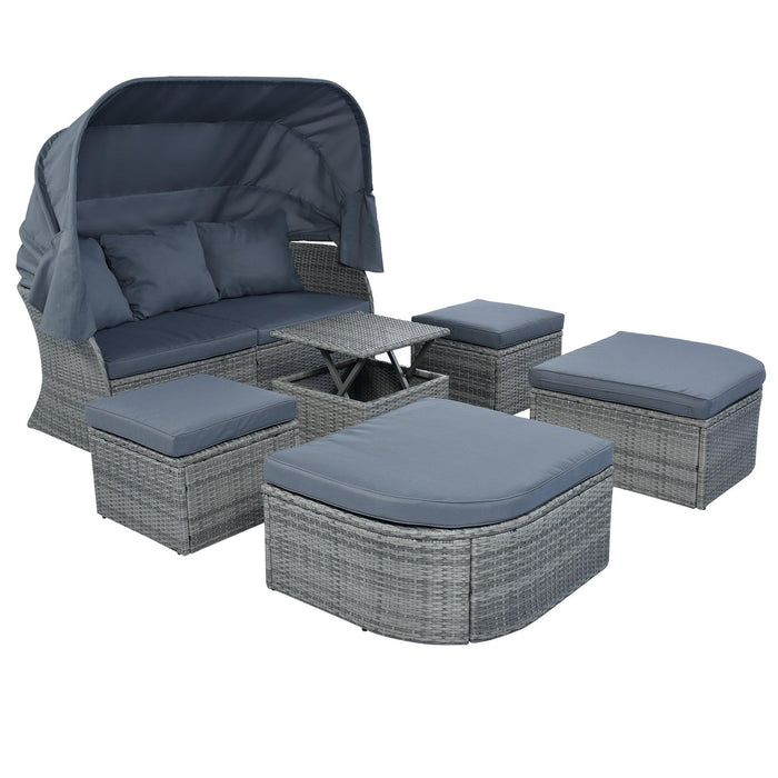 Outdoor Patio Furniture Set Daybed Sunbed with Retractable Canopy and Gray Cushions