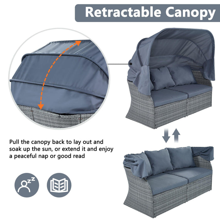 Outdoor Patio Furniture Set Daybed Sunbed with Retractable Canopy and Gray Cushions