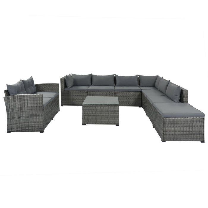 9 PCS Outdoor Patio Large Arrangeable Rattan Furniture Sofa Set with Gray Cushion and Gray Wicker