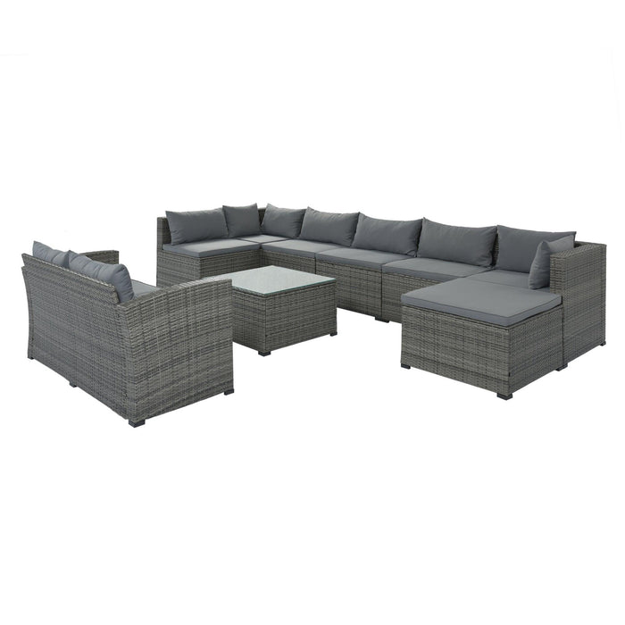 9 PCS Outdoor Patio Large Arrangeable Rattan Furniture Sofa Set with Gray Cushion and Gray Wicker