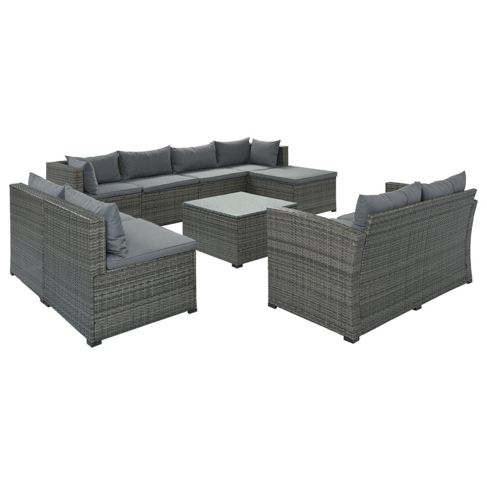 9 PCS Outdoor Patio Large Arrangeable Rattan Furniture Sofa Set with Gray Cushion and Gray Wicker