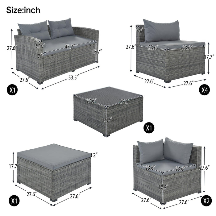 9 PCS Outdoor Patio Large Arrangeable Rattan Furniture Sofa Set with Gray Cushion and Gray Wicker