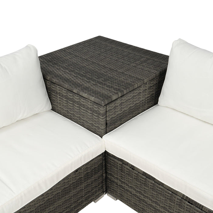 4 PCS Outdoor PE Rattan Wicker Sectional Sofa Set with Beige Cushion andStorage Box