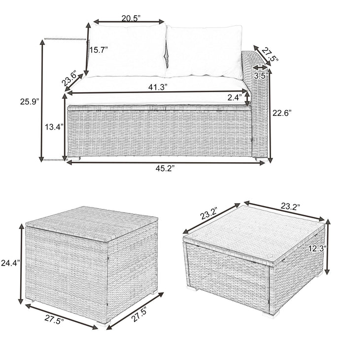 4 PCS Outdoor PE Rattan Wicker Sectional Sofa Set with Beige Cushion andStorage Box