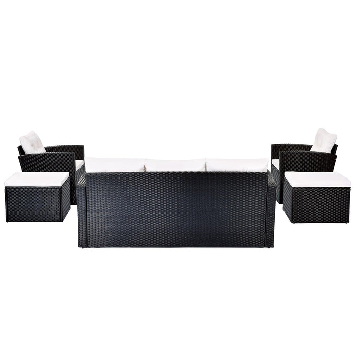 6 PCS All-Weather Wicker PE Rattan Patio Outdoor Dining Conversation Sectional Set with Black Wicker and Beige Cushions