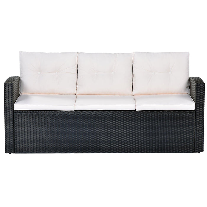 6 PCS All-Weather Wicker PE Rattan Patio Outdoor Dining Conversation Sectional Set with Black Wicker and Beige Cushions