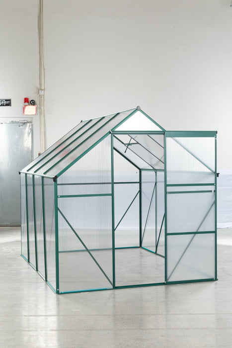 Outdoor Patio 6ft x 8ft Walk-in Polycarbonate Greenhouse with Window and Aluminum Base