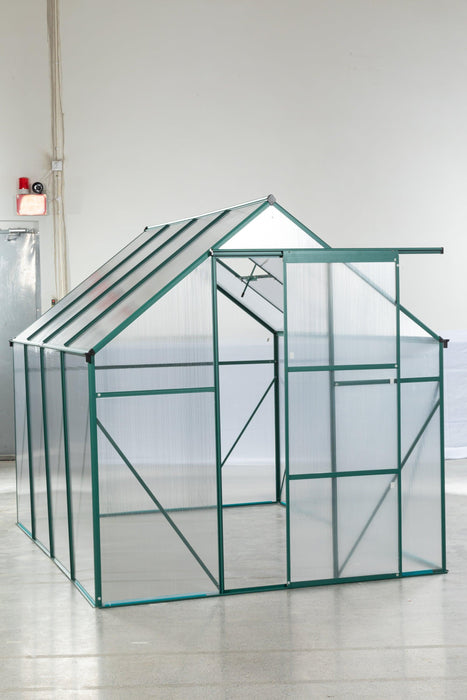 Outdoor Patio 6ft x 8ft Walk-in Polycarbonate Greenhouse with Window and Aluminum Base