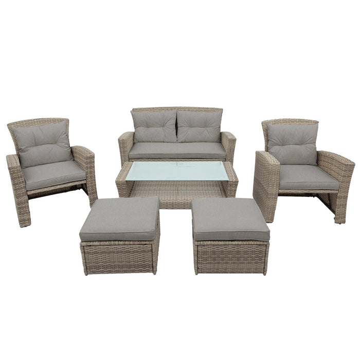 4 PCS Outdoor All Weather Wicker Rattan Patio Furniture Set with Ottoman and Gray Cushions