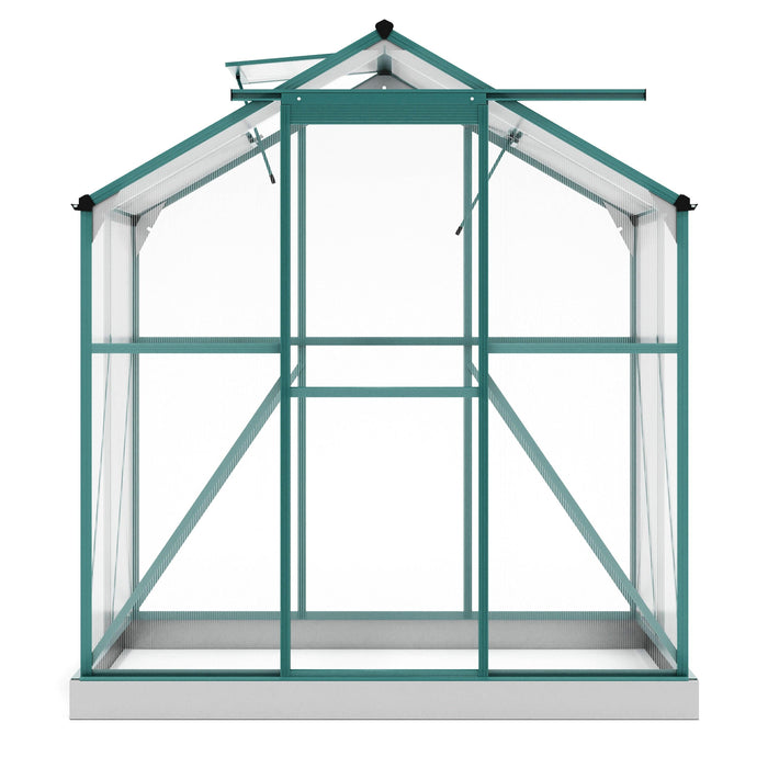 Outdoor Patio 6.2ft W x 4.3ft D Walk-in Polycarbonate Greenhouse with 2 Windows and Aluminum Base