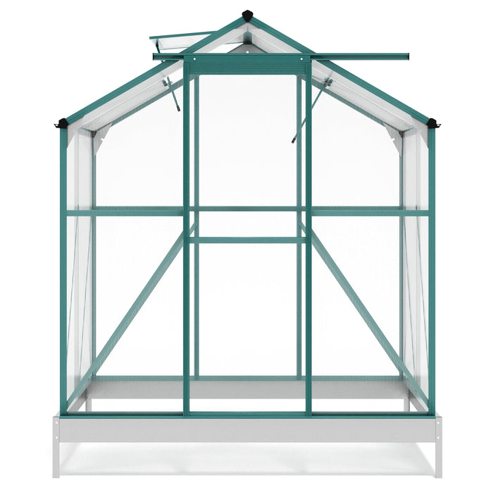 Outdoor Patio 6.2ft W x 4.3ft D Walk-in Polycarbonate Greenhouse with 2 Windows and Aluminum Base