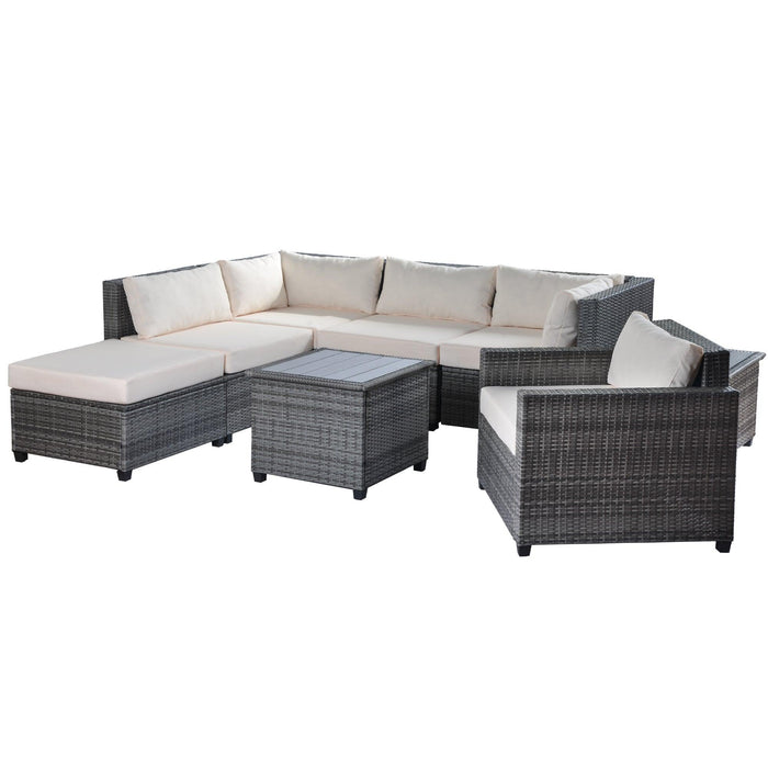 8 PCS Outdoor Patio Rattan Sectional Seating Group with Beige Cushions