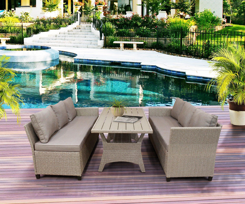 Outdoor Patio Furniture PE Rattan Wicker  Sectional Sofa Set with Table and Brown Cushions