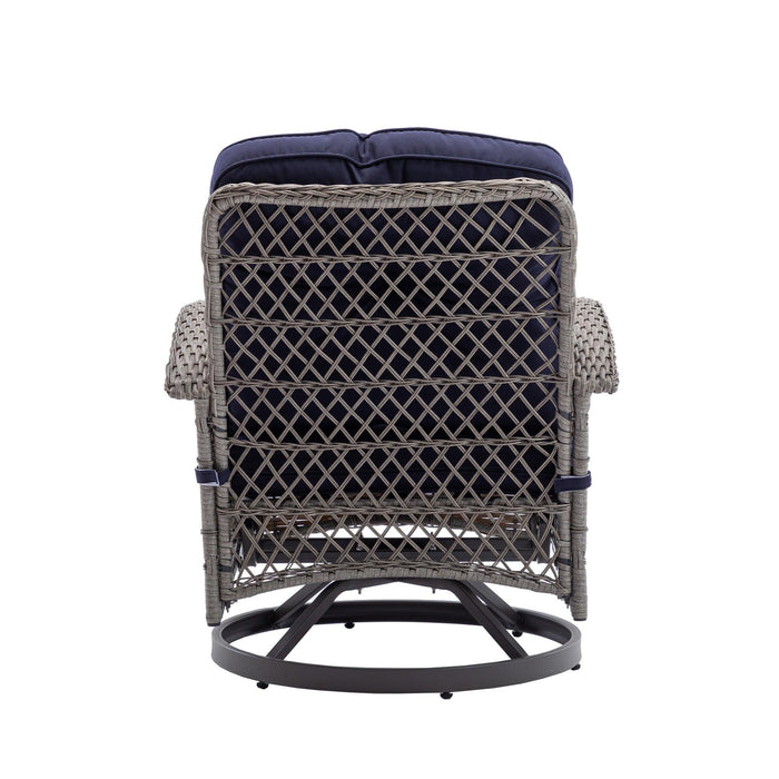 3 PCS Outdoor PatioModern Wicker Set with Table, Swivel Base Chairs and Navy Blue Cushions