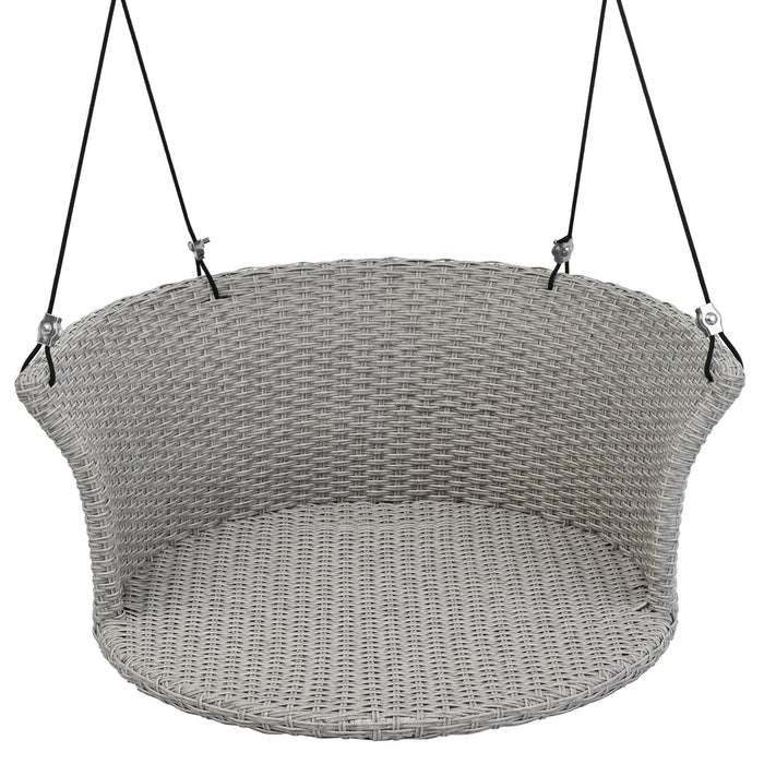 Single Person Rattan Woven Swing Hanging Seat With Ropes, Gray Wicker and Gray Cushion