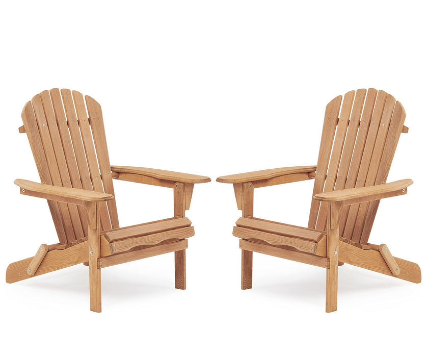 2 PCS Wooden Outdoor Folding Adirondack Chair - Brown