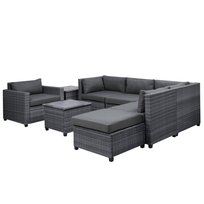 8 PCS Outdoor Patio Rattan Sectional Seating Group with Gray Cushions