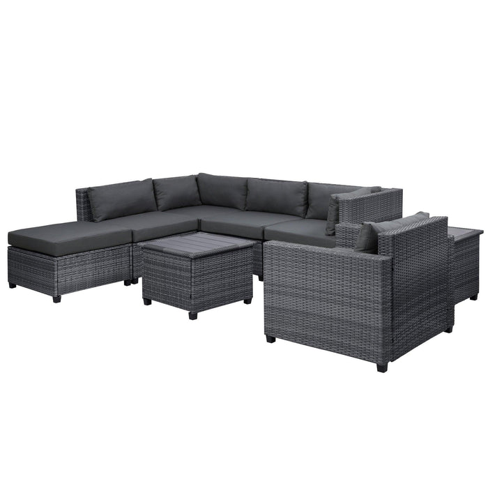 8 PCS Outdoor Patio Rattan Sectional Seating Group with Gray Cushions