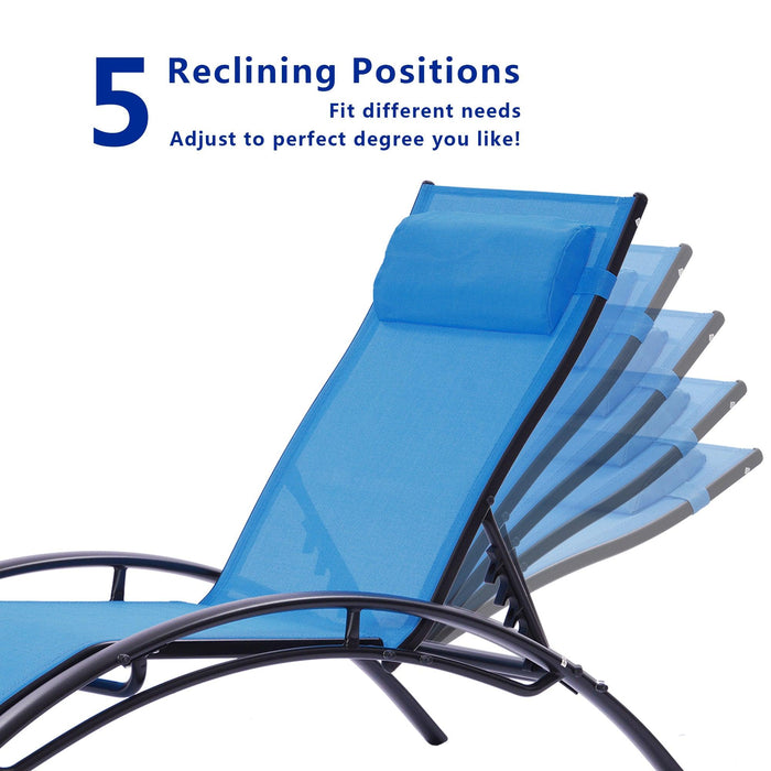 2 PCS Outdoor Chaise Lounge Adjustable Aluminum Arch Recliner Chair - Blue