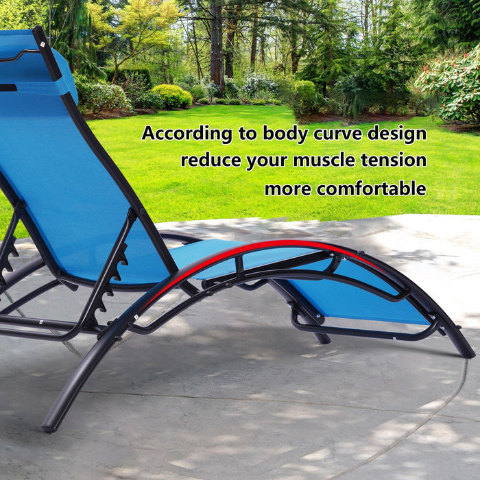 2 PCS Outdoor Chaise Lounge Adjustable Aluminum Arch Recliner Chair - Blue