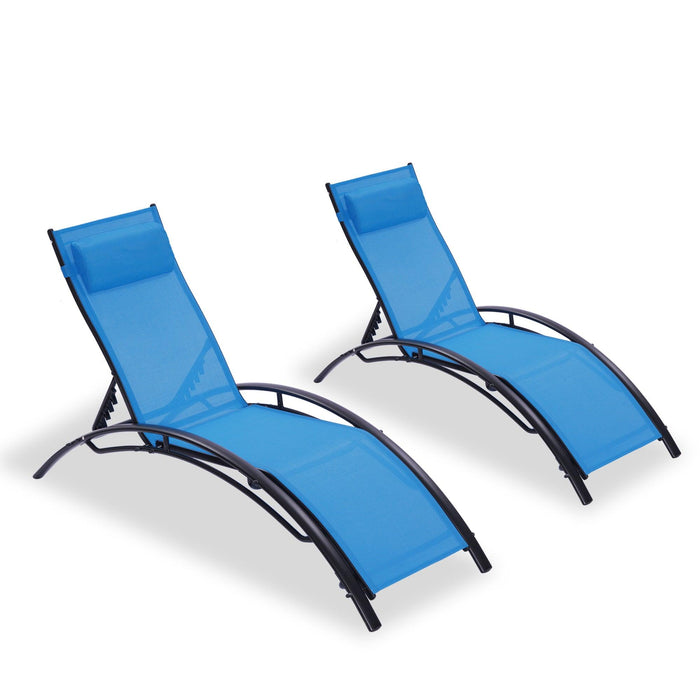 2 PCS Outdoor Chaise Lounge Adjustable Aluminum Arch Recliner Chair - Blue