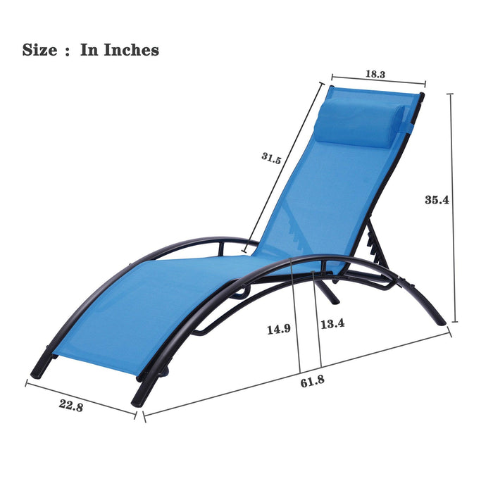 2 PCS Outdoor Chaise Lounge Adjustable Aluminum Arch Recliner Chair - Blue