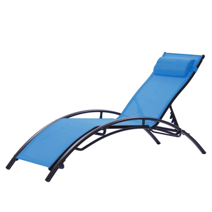 2 PCS Outdoor Chaise Lounge Adjustable Aluminum Arch Recliner Chair - Blue