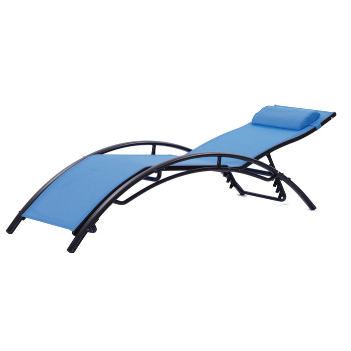 2 PCS Outdoor Chaise Lounge Adjustable Aluminum Arch Recliner Chair - Blue