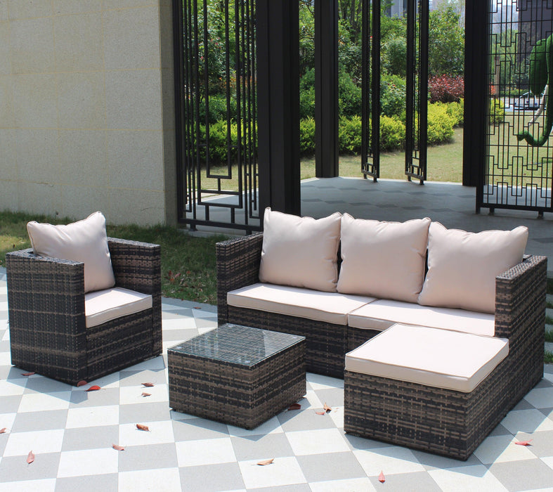 4 PCS Outdoor Patio Rattan Wicker Furniture Sofa Set Durable Cushions