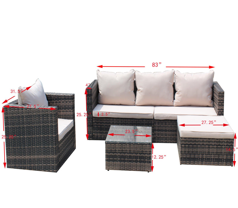 4 PCS Outdoor Patio Rattan Wicker Furniture Sofa Set Durable Cushions