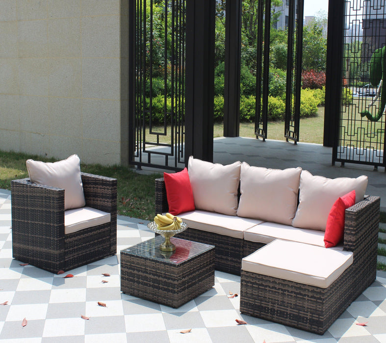 4 PCS Outdoor Patio Rattan Wicker Furniture Sofa Set Durable Cushions