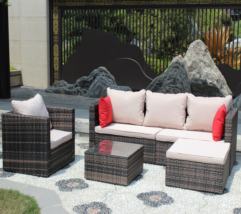 4 PCS Outdoor Patio Rattan Wicker Furniture Sofa Set Durable Cushions