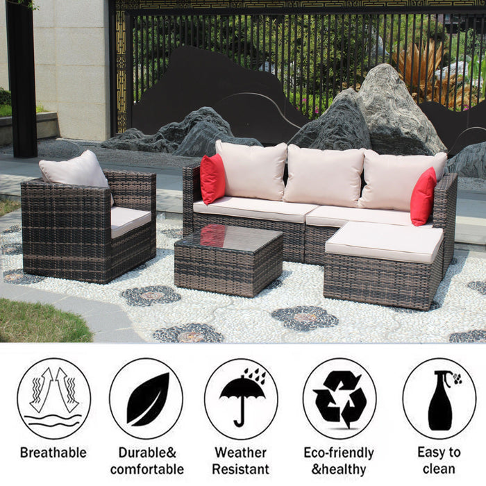 4 PCS Outdoor Patio Rattan Wicker Furniture Sofa Set Durable Cushions