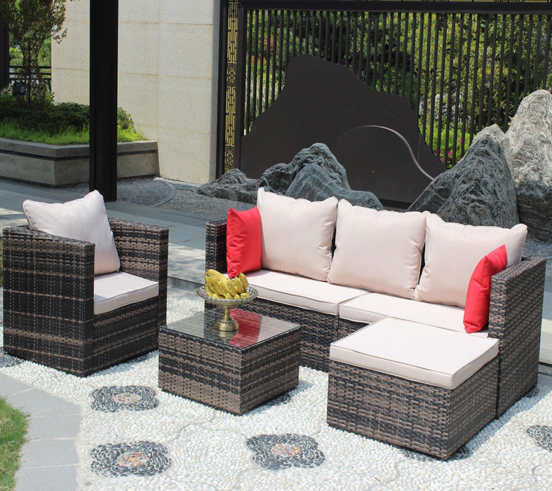 4 PCS Outdoor Patio Rattan Wicker Furniture Sofa Set Durable Cushions