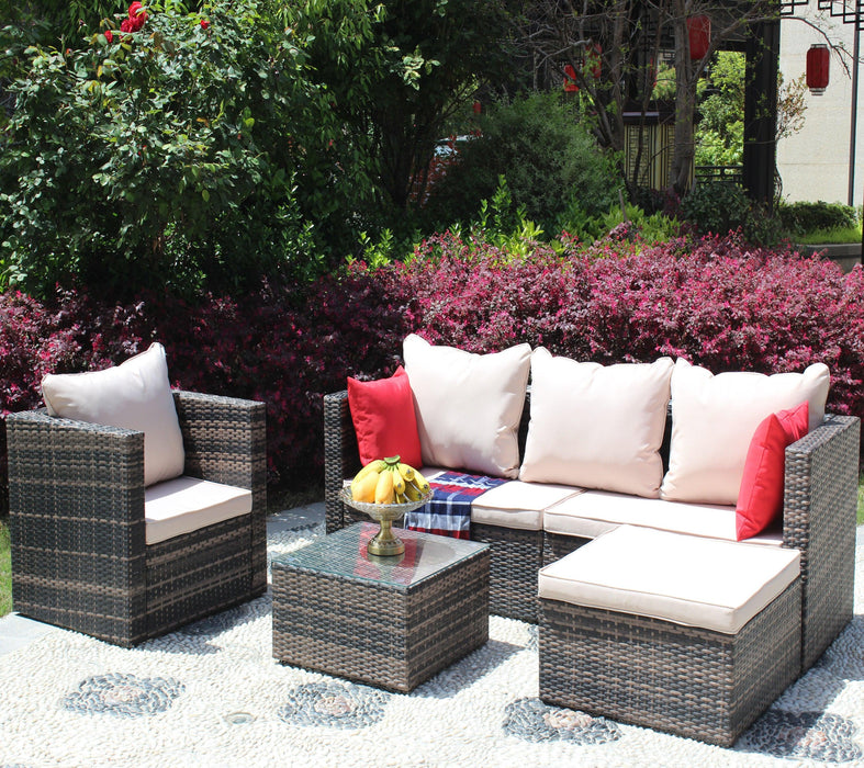 4 PCS Outdoor Patio Rattan Wicker Furniture Sofa Set Durable Cushions