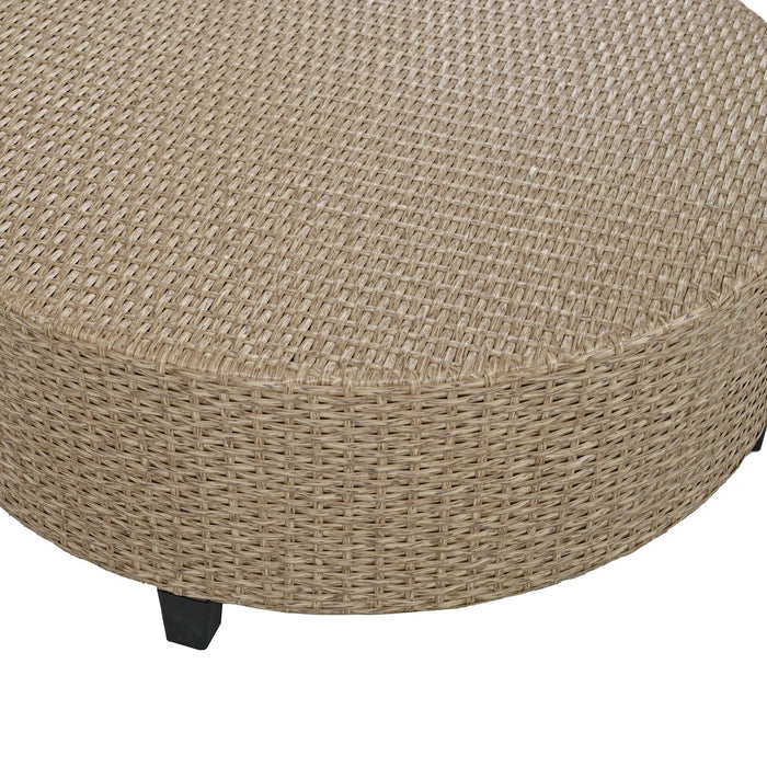 6-Person Fan-shaped Brown Rattan Suit with Gray Cushions and Coffee Table