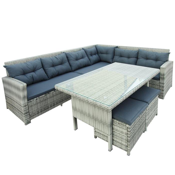 6 PCS Patio Furniture Set Outdoor Sectional Sofa with Glass Table, Ottomans - Gray